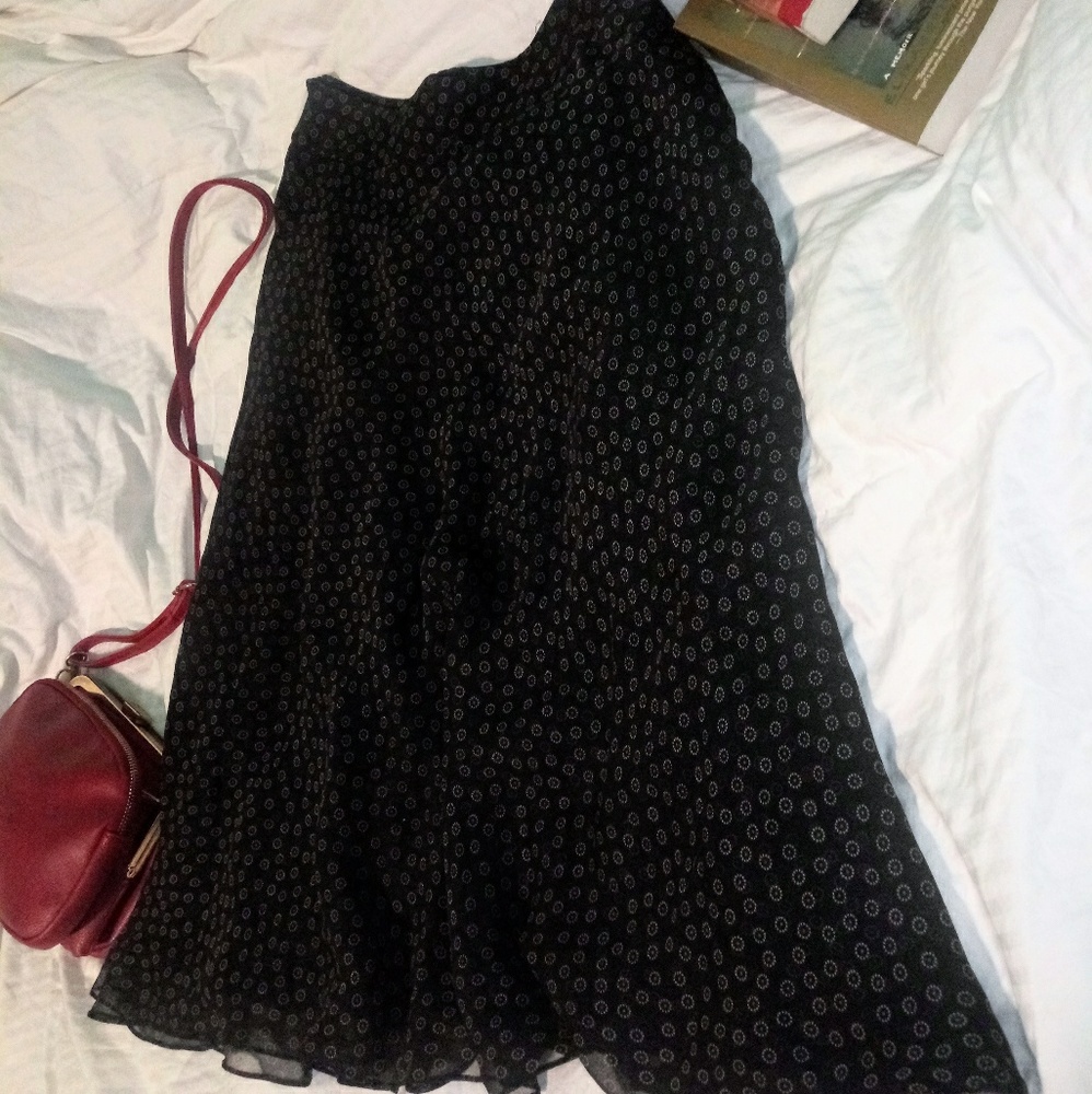 AK Anne Klein Silk Midi Flair Skirt